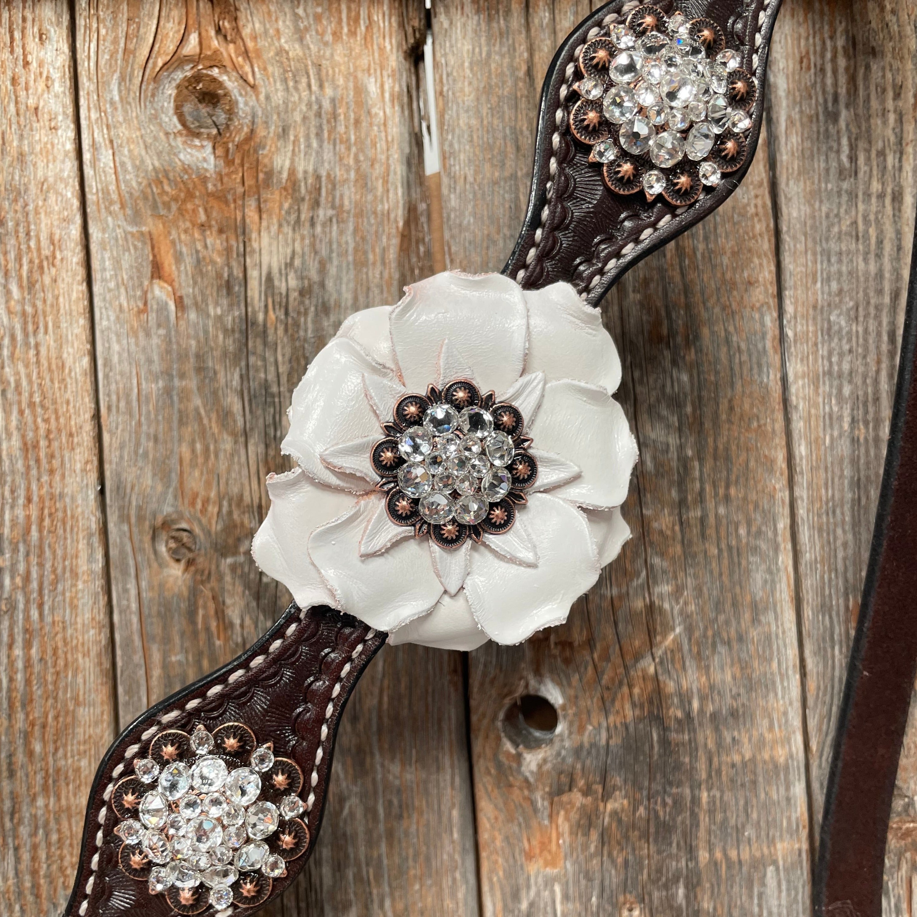 Dark Oil Basketweave White Browband/One Ear Tack Set with Witherstrap #BBBC453 - RODEO DRIVE