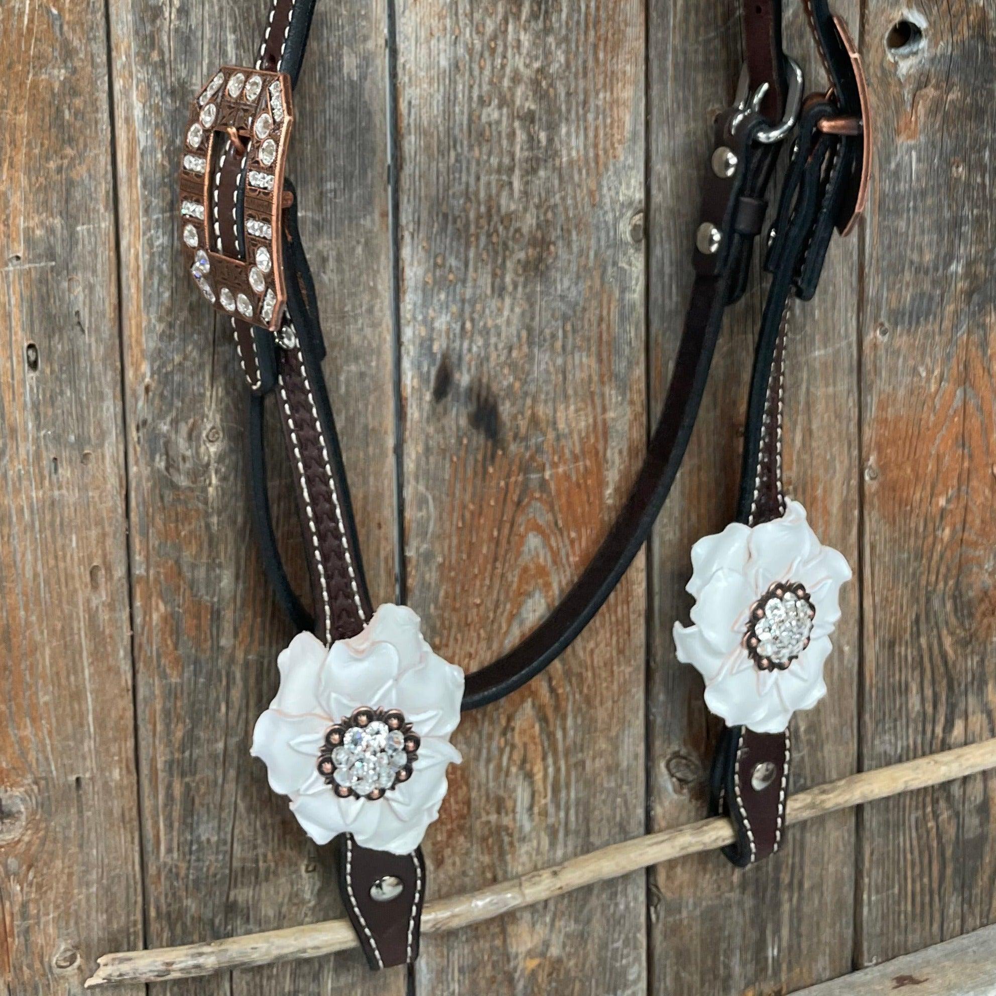 Dark Oil Basketweave White Browband/One Ear Tack Set with Witherstrap #BBBC453 - RODEO DRIVE