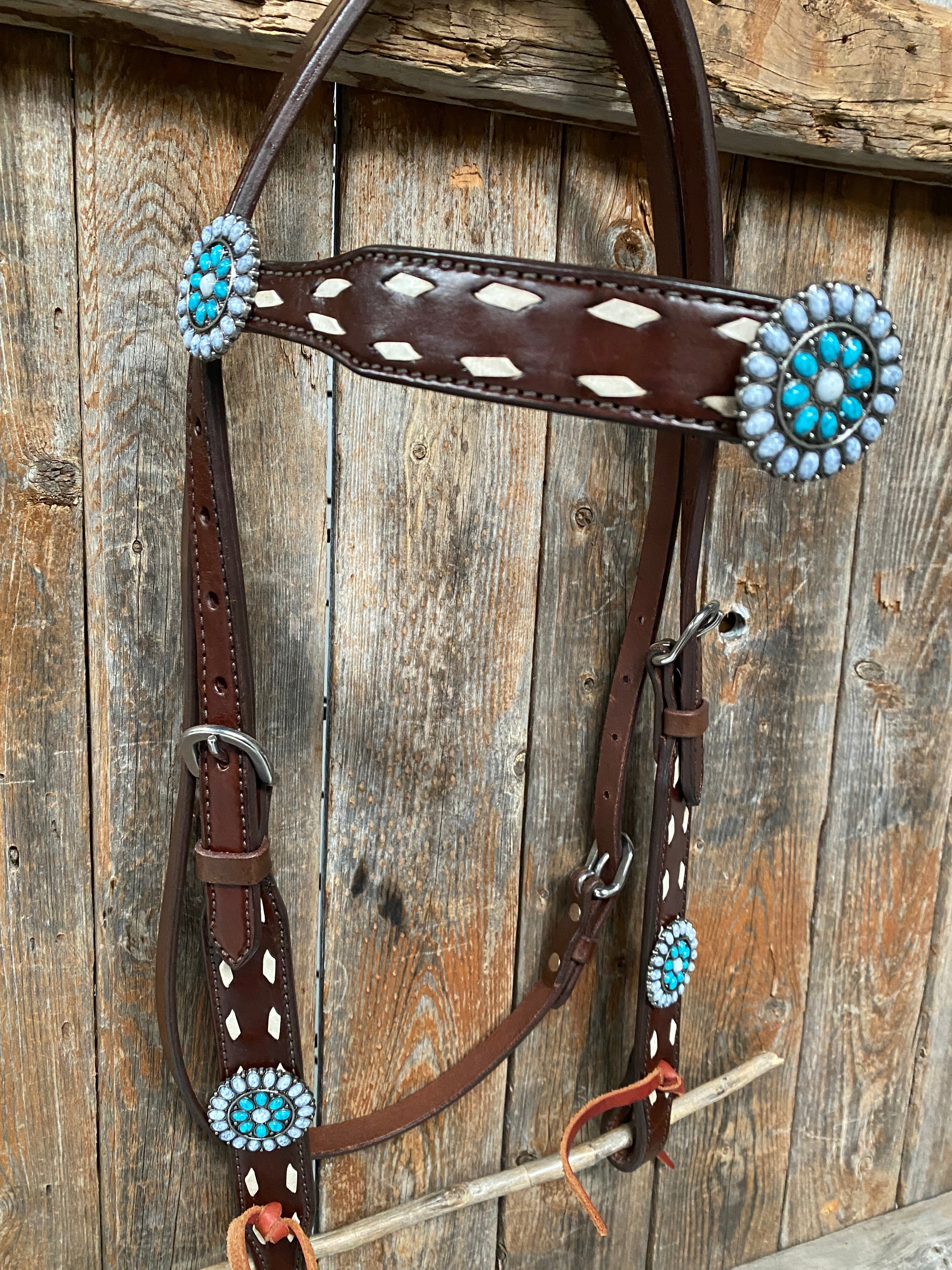 Dark Oil Buckstitch Turquoise Browband Headstall #BB113 - RODEO DRIVE