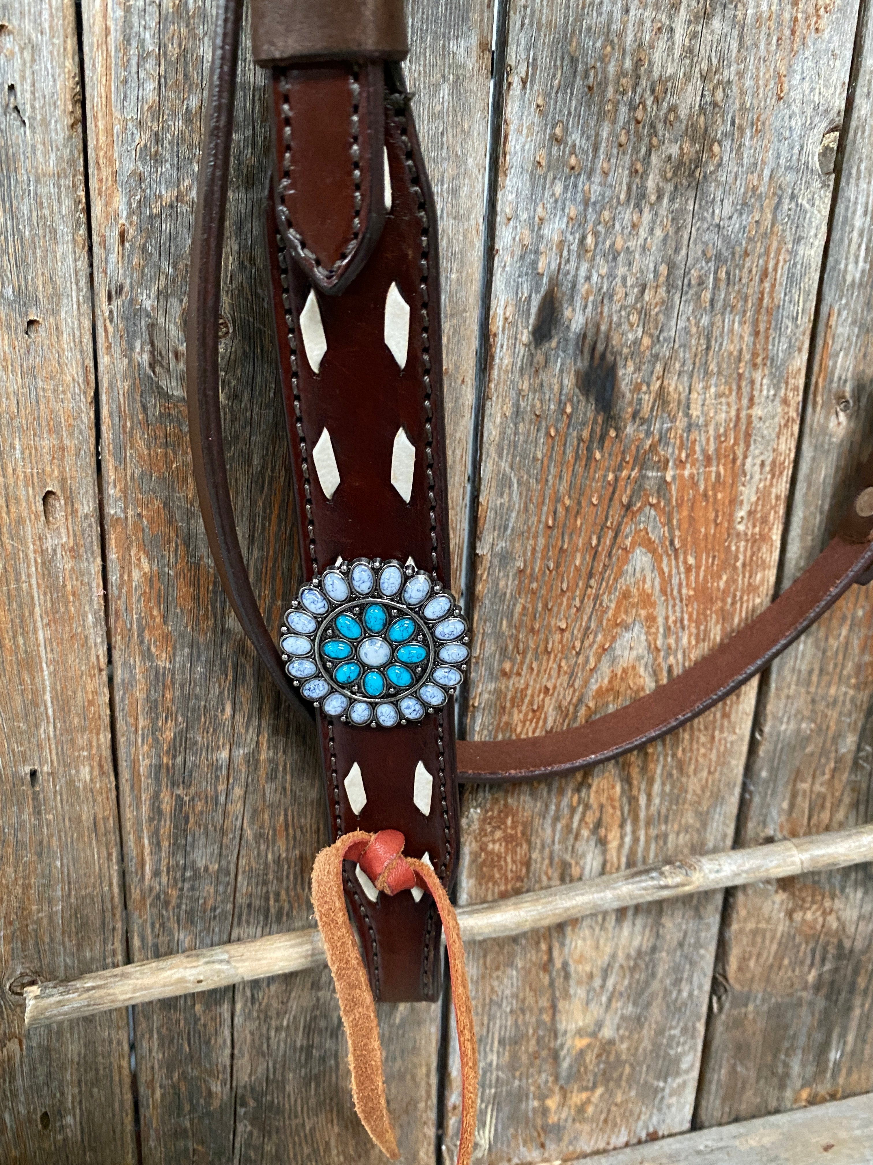 Dark Oil Buckstitch Turquoise Browband Headstall #BB113 - RODEO DRIVE
