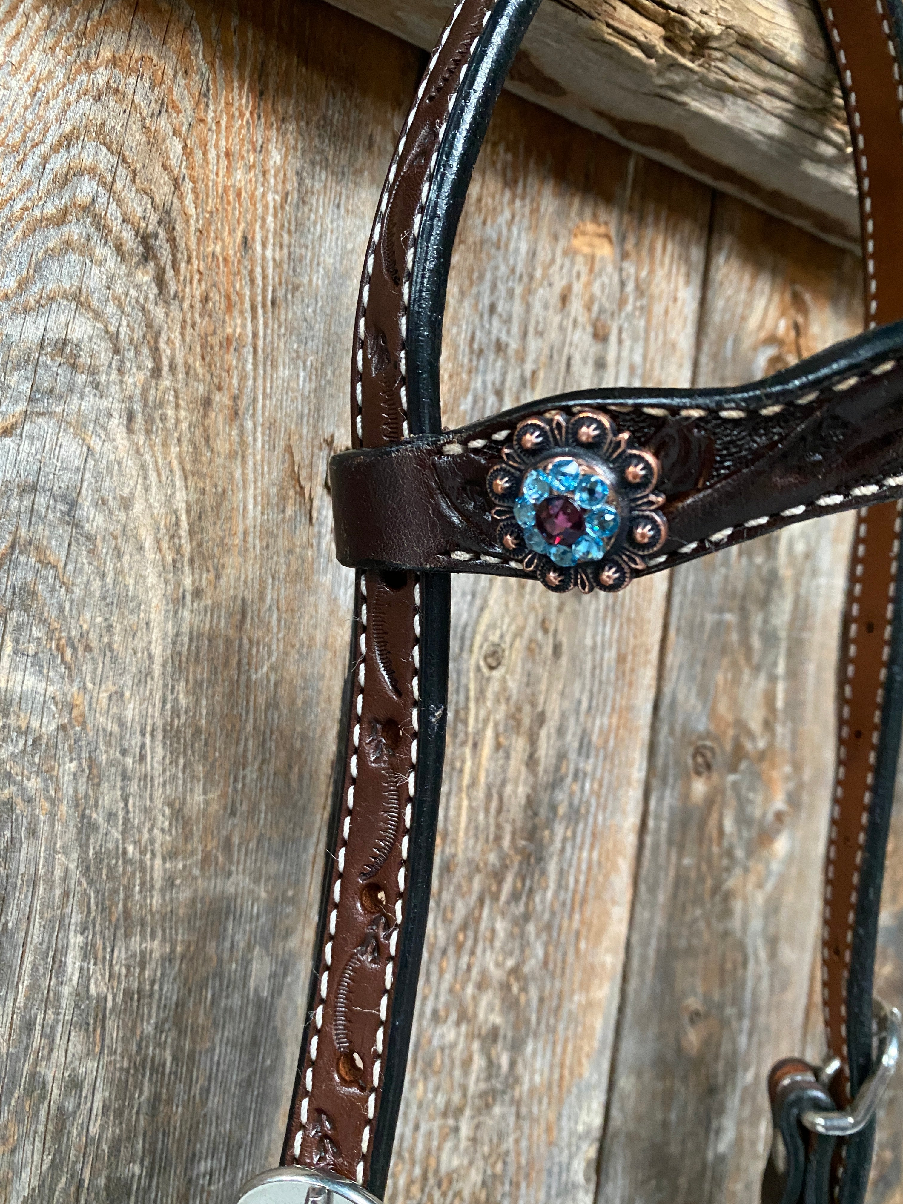 Dark Oil Floral Purple and White Browband / One Ear Tack Set #BBBC456 - RODEO DRIVE