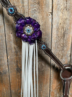 Dark Oil Floral Purple and White Browband / One Ear Tack Set #BBBC456 - RODEO DRIVE