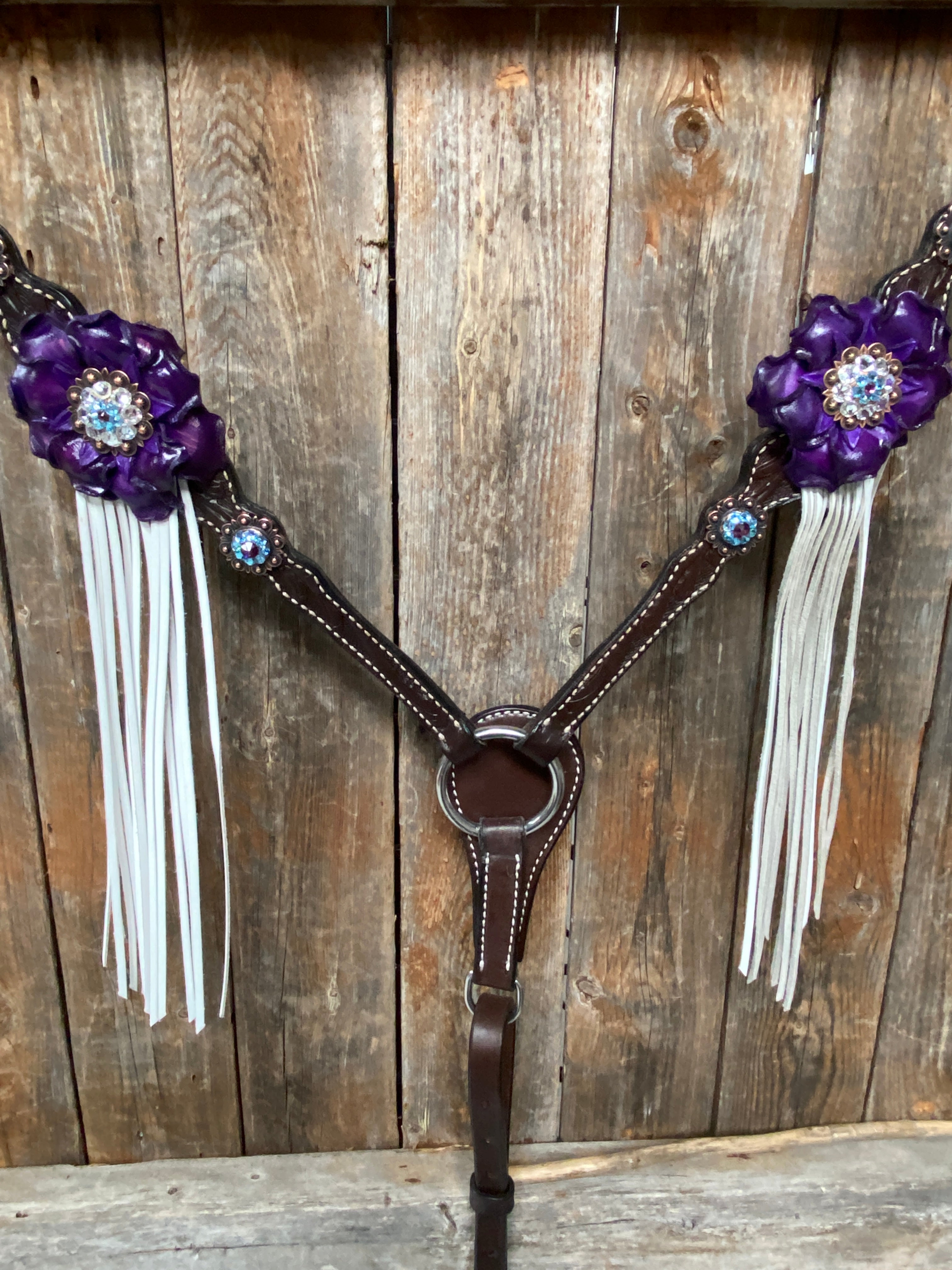 Dark Oil Floral Purple and White Browband / One Ear Tack Set #BBBC456 - RODEO DRIVE