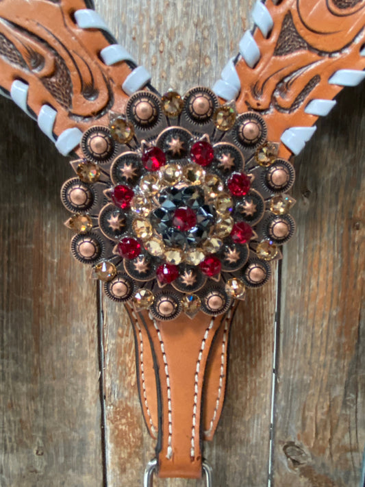 Light Oil Whipstitch Black and Red One Ear & Breastcollar Tack Set #OEBC460 - RODEO DRIVE