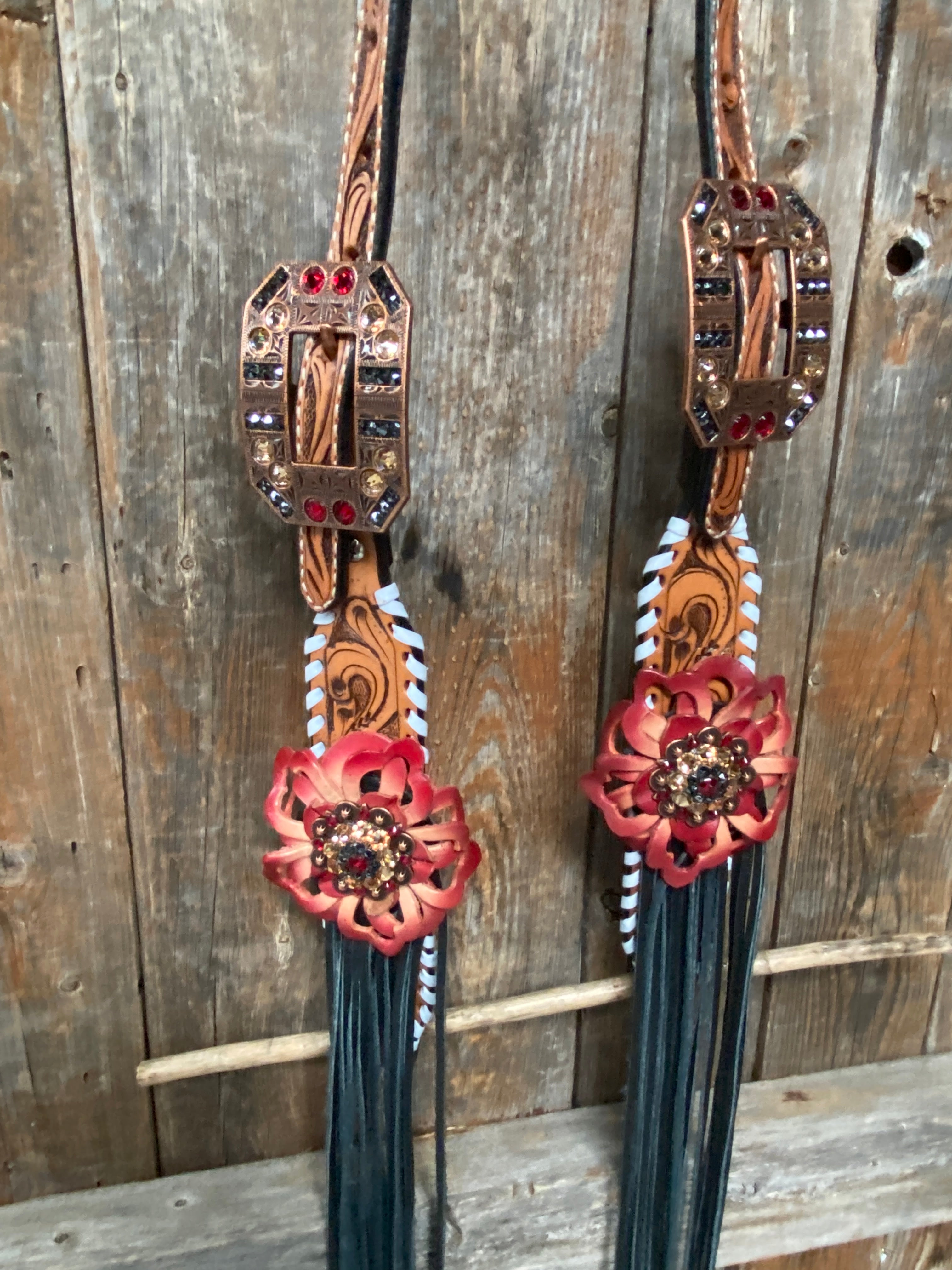 Light Oil Whipstitch Black and Red One Ear & Breastcollar Tack Set #OEBC460 - RODEO DRIVE