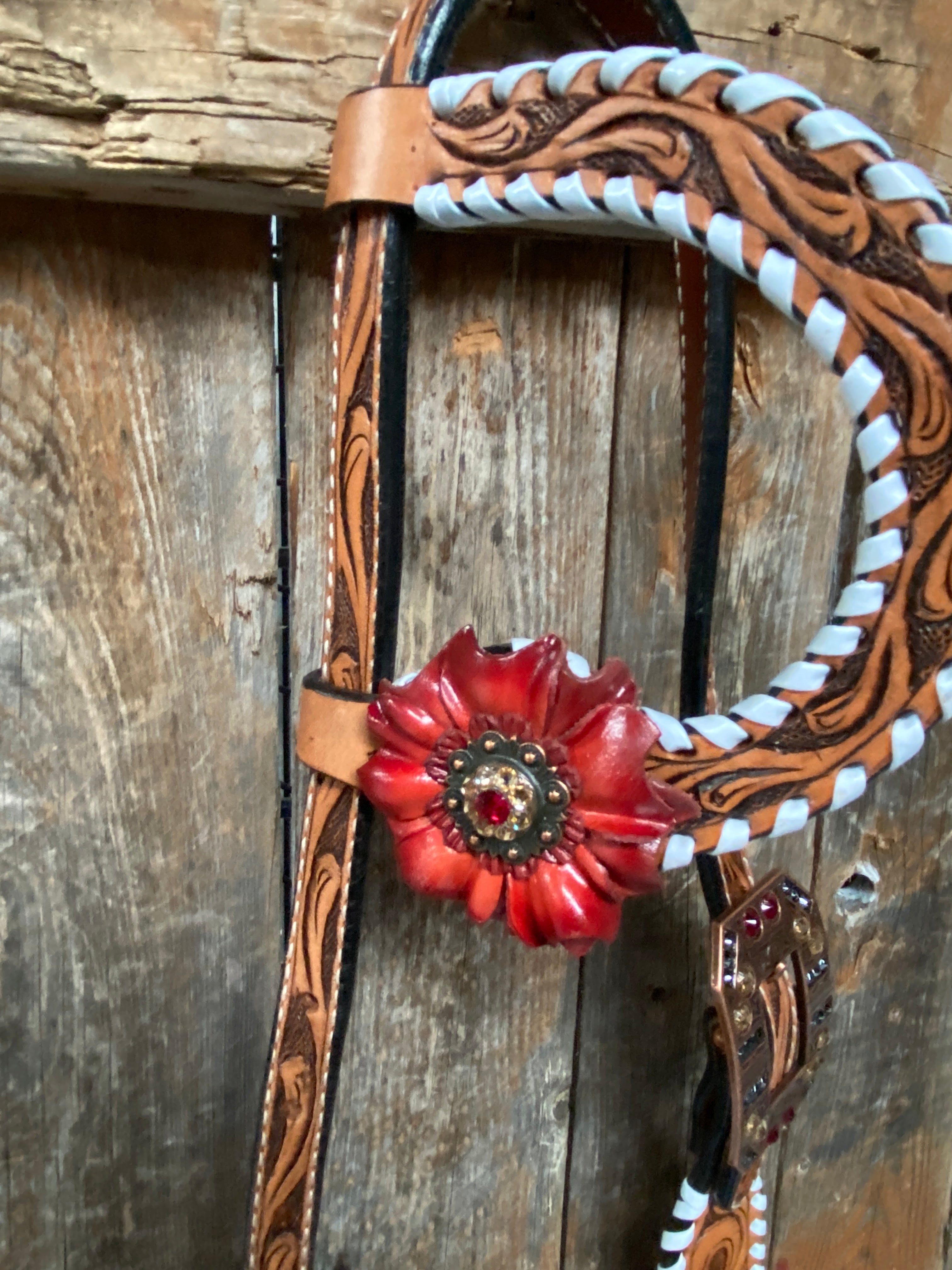 Light Oil Whipstitch Black and Red One Ear & Breastcollar Tack Set #OEBC460 - RODEO DRIVE