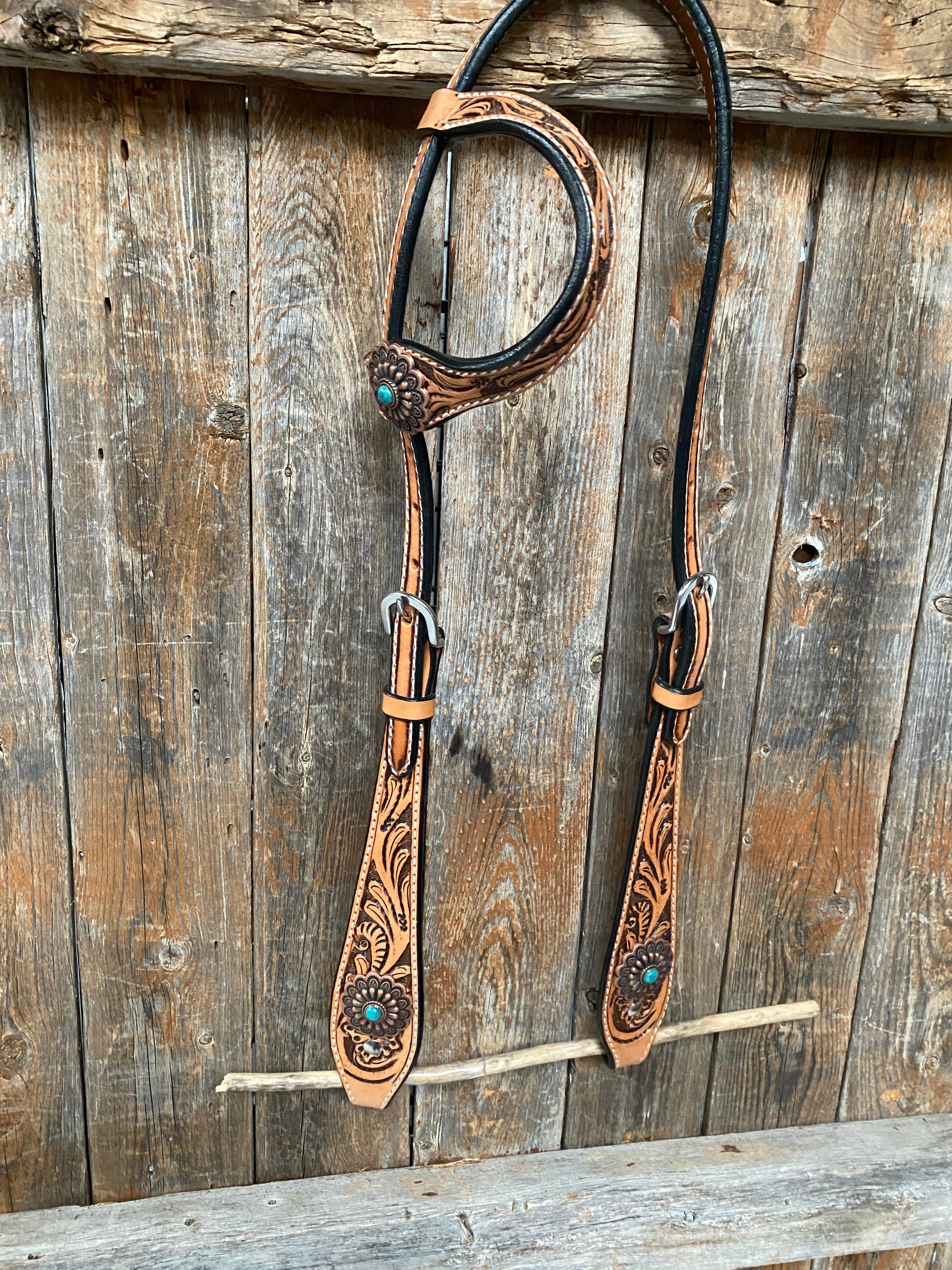 Light Oil Buckaroo Roper Flower Turquoise One Ear & Breastcollar #OEBC459 - RODEO DRIVE