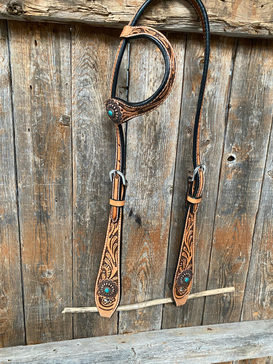 Light Oil Buckaroo Roper Flower Turquoise One Ear & Breastcollar #OEBC459 - RODEO DRIVE