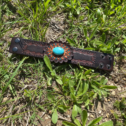Leather Rosette and Cabochon Leather Bracelet LB110 - RODEO DRIVE