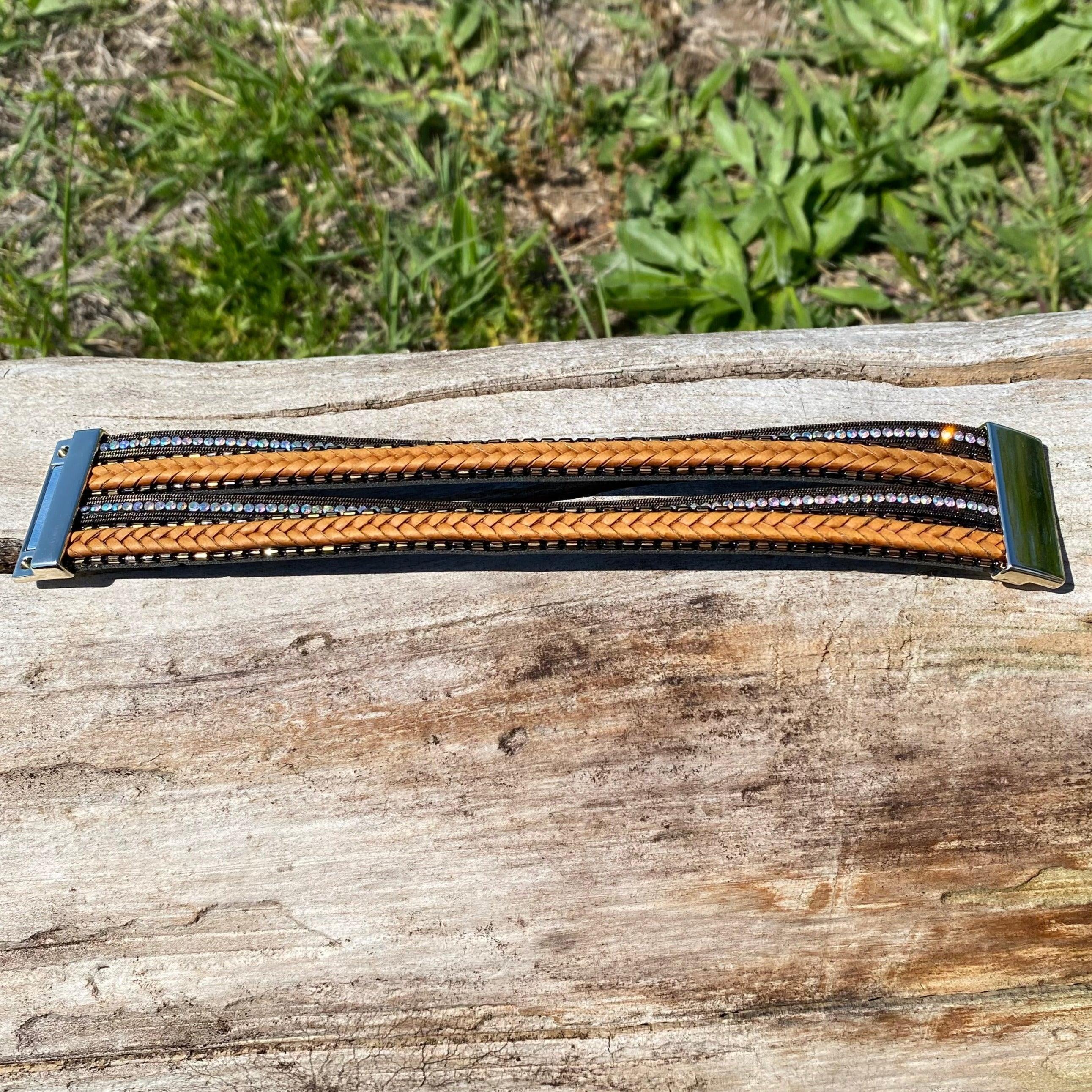 Black Shimmer & Braid Fashion Leather Bracelet XI101 - RODEO DRIVE