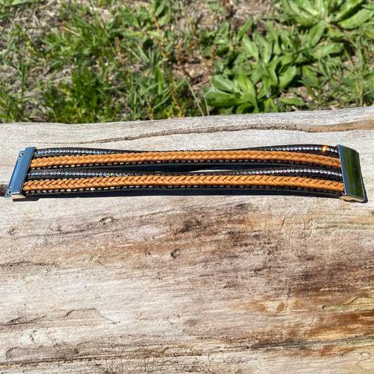 Black Shimmer & Braid Fashion Leather Bracelet XI101 - RODEO DRIVE