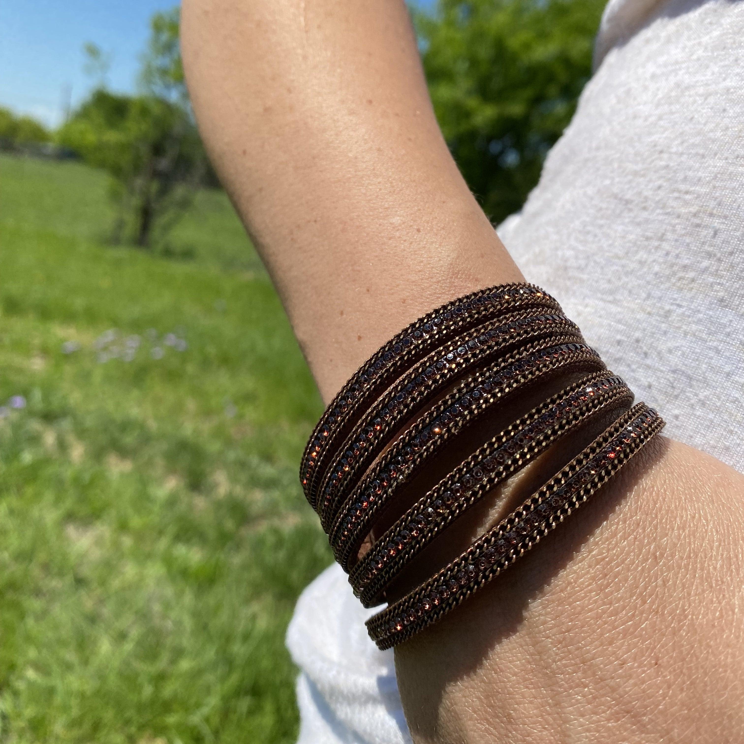 Brown Shimmer Fashion Leather Bracelet XI100 - RODEO DRIVE