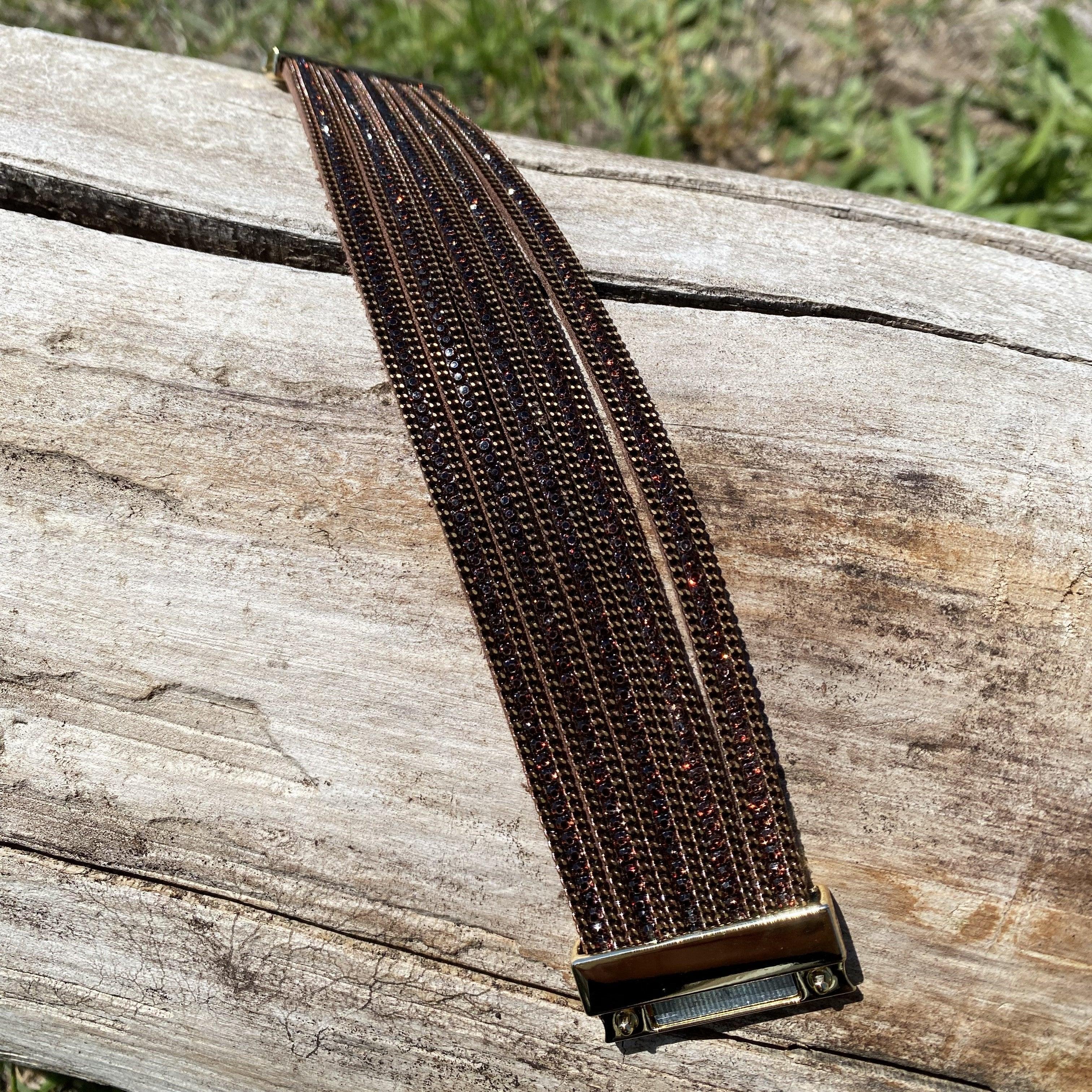 Brown Shimmer Fashion Leather Bracelet XI100 - RODEO DRIVE