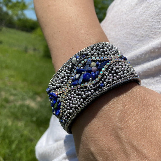 Navy and Silver Bead and Stone Fashion Bracelet XI106 - RODEO DRIVE