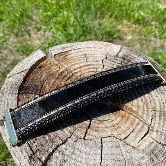 Black Braid & Faux Fur Fashion Bracelet XI112 - RODEO DRIVE