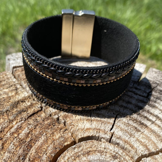 Black Braid & Faux Fur Fashion Bracelet XI112 - RODEO DRIVE