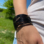 Black Leather Multi-Layered Beaded Fashion Bracelet XI124 - RODEO DRIVE