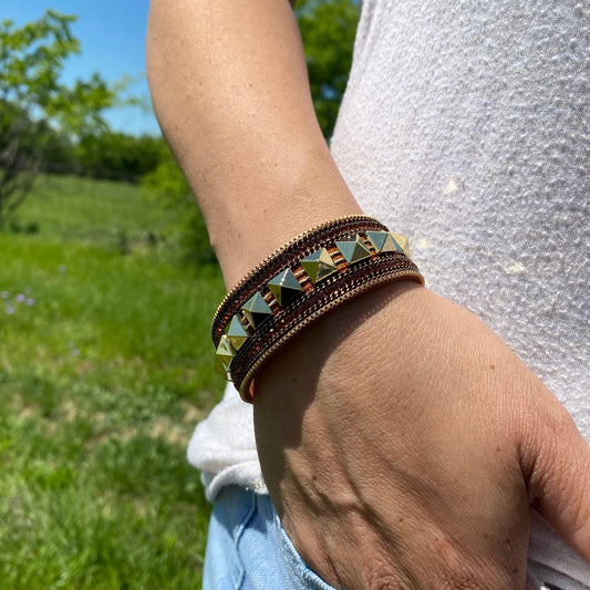 Brown & Gold Studded Fashion Bracelet XI104 - RODEO DRIVE