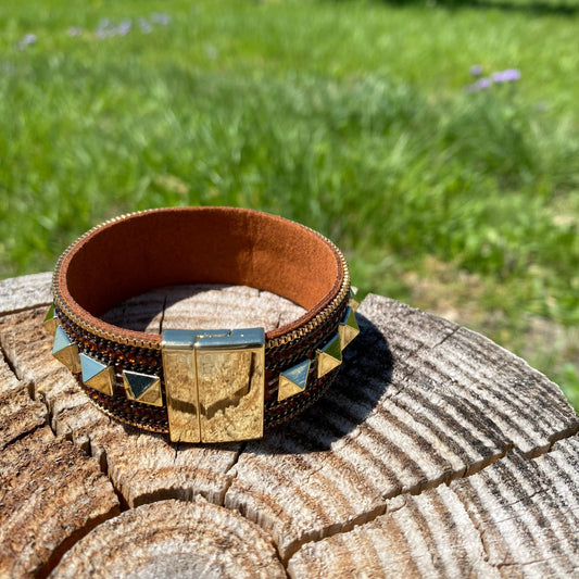 Brown & Gold Studded Fashion Bracelet XI104 - RODEO DRIVE