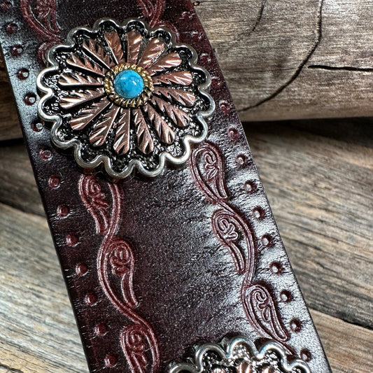 Antique Silver and Copper Flower Leather Bracelet LB103 - RODEO DRIVE