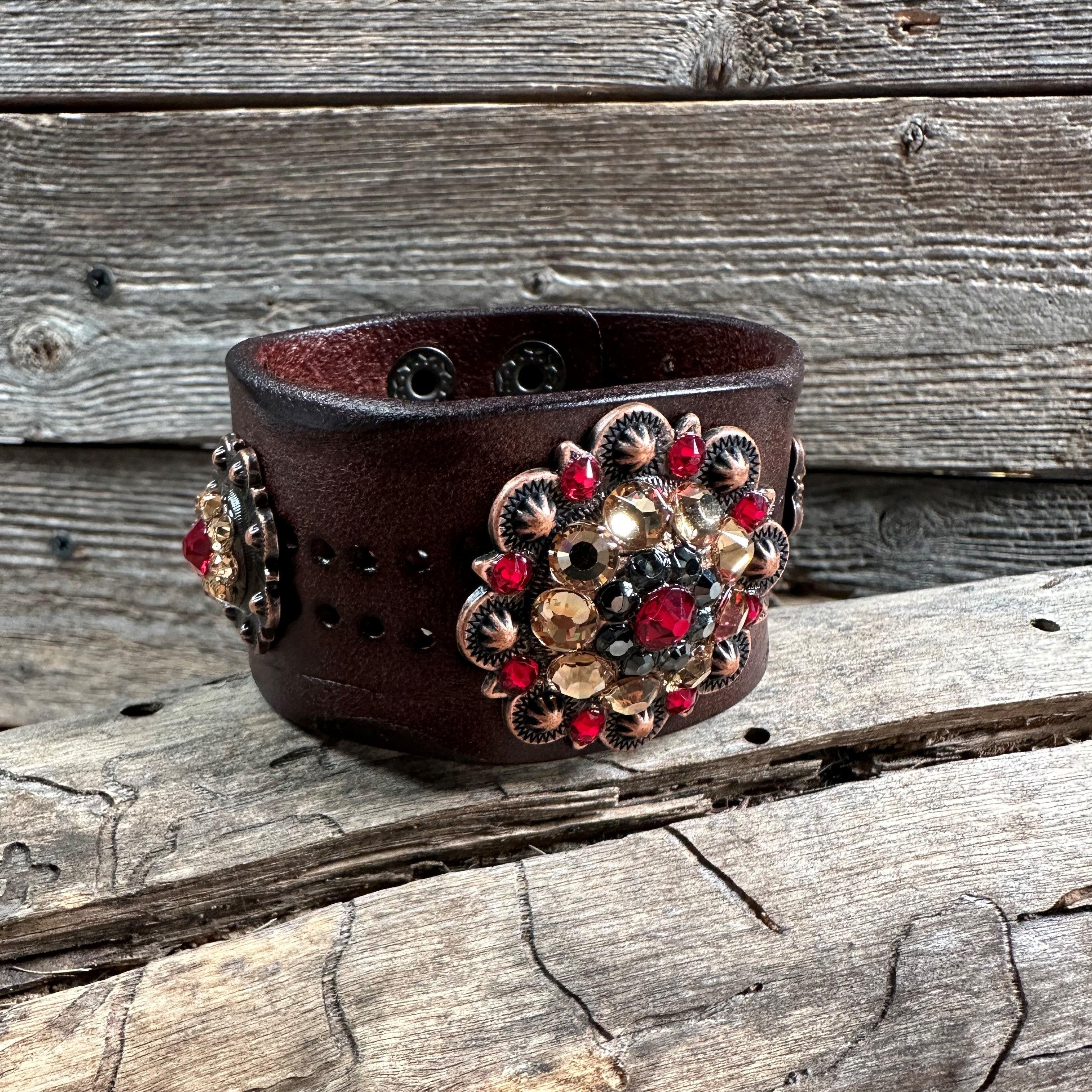 Ruby, Jet and Champagne Leather Bracelet LB104 - RODEO DRIVE