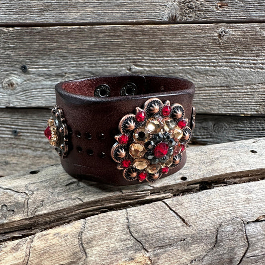 Ruby, Jet and Champagne Leather Bracelet LB104 - RODEO DRIVE