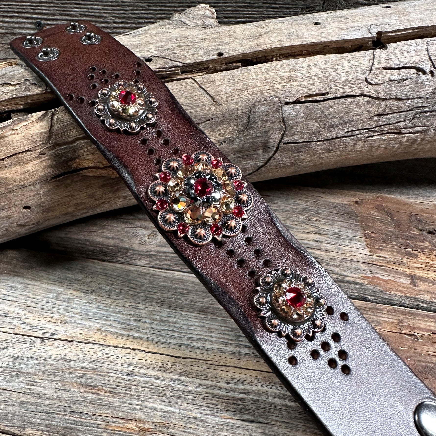 Ruby, Jet and Champagne Leather Bracelet LB104 - RODEO DRIVE