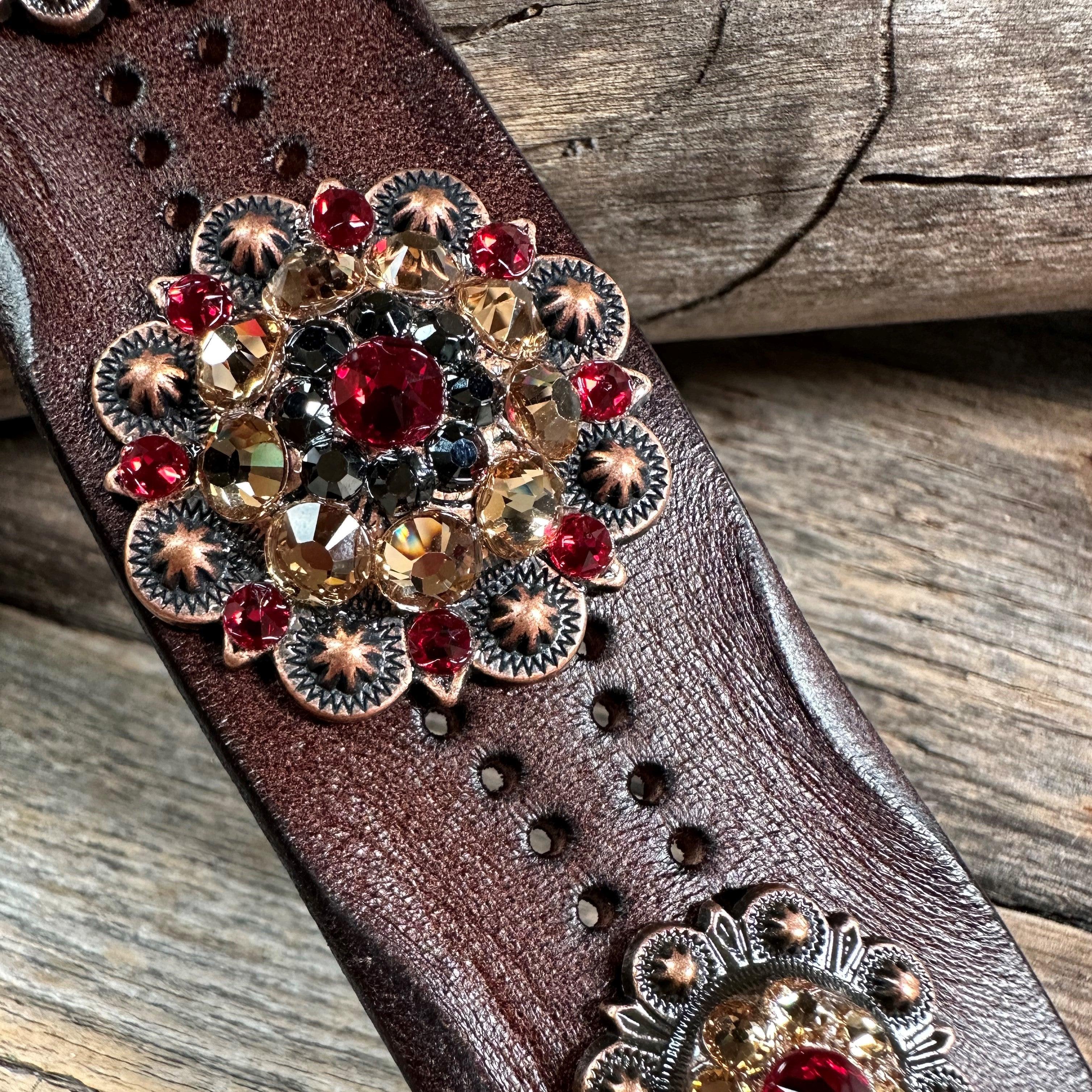 Ruby, Jet and Champagne Leather Bracelet LB104 - RODEO DRIVE