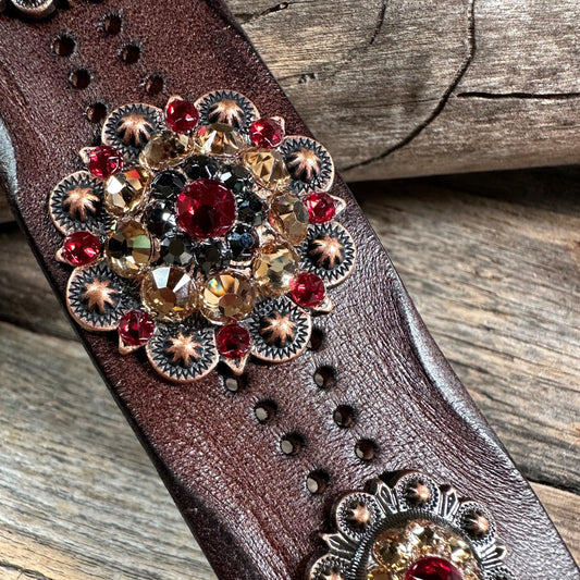 Ruby, Jet and Champagne Leather Bracelet LB104 - RODEO DRIVE