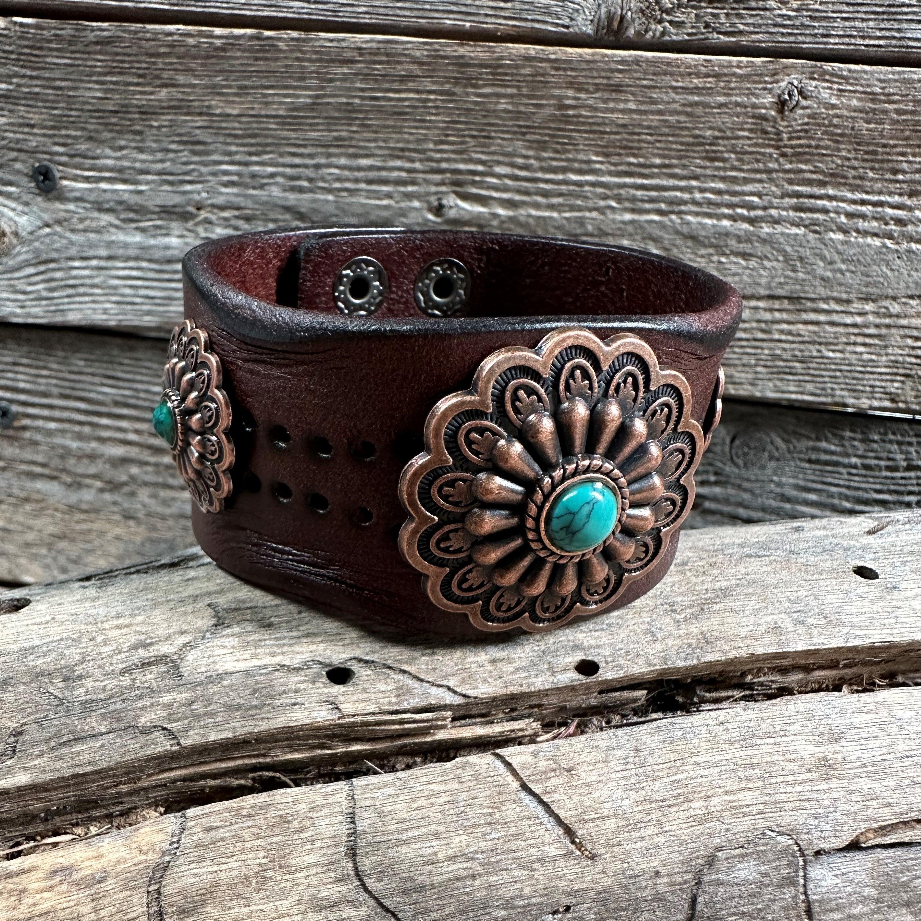 Copper Floral Leather Bracelet LB106 - RODEO DRIVE