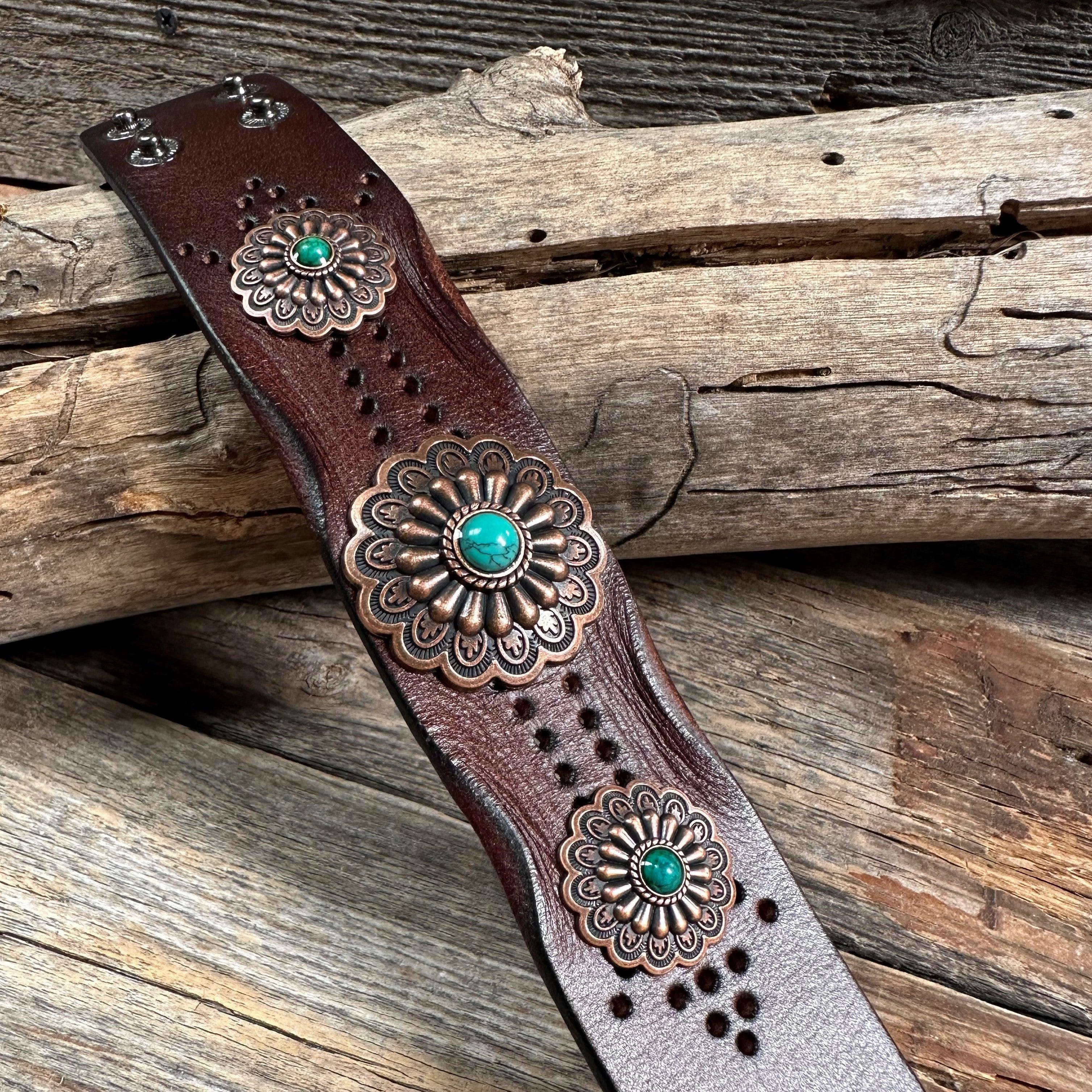 Copper Floral Leather Bracelet LB106 - RODEO DRIVE