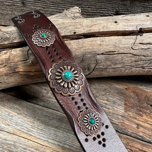 Copper Floral Leather Bracelet LB106 - RODEO DRIVE