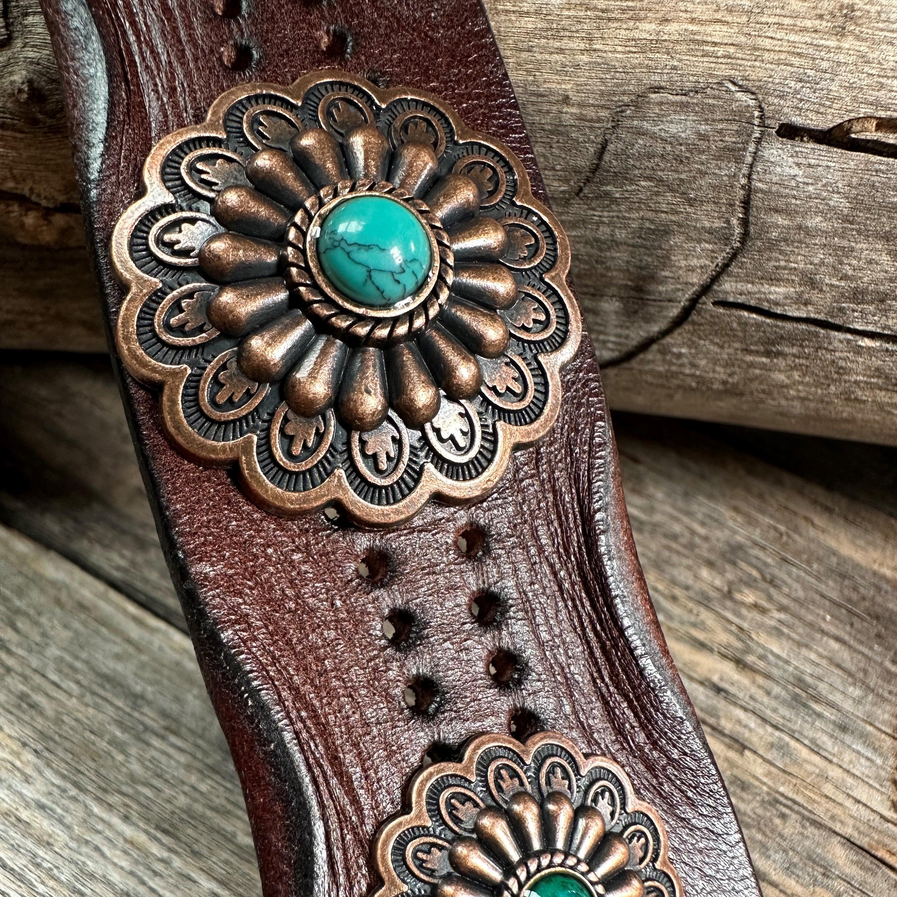 Copper Floral Leather Bracelet LB106 - RODEO DRIVE