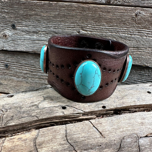 Turquoise Cabochon Leather Bracelet LB108 - RODEO DRIVE