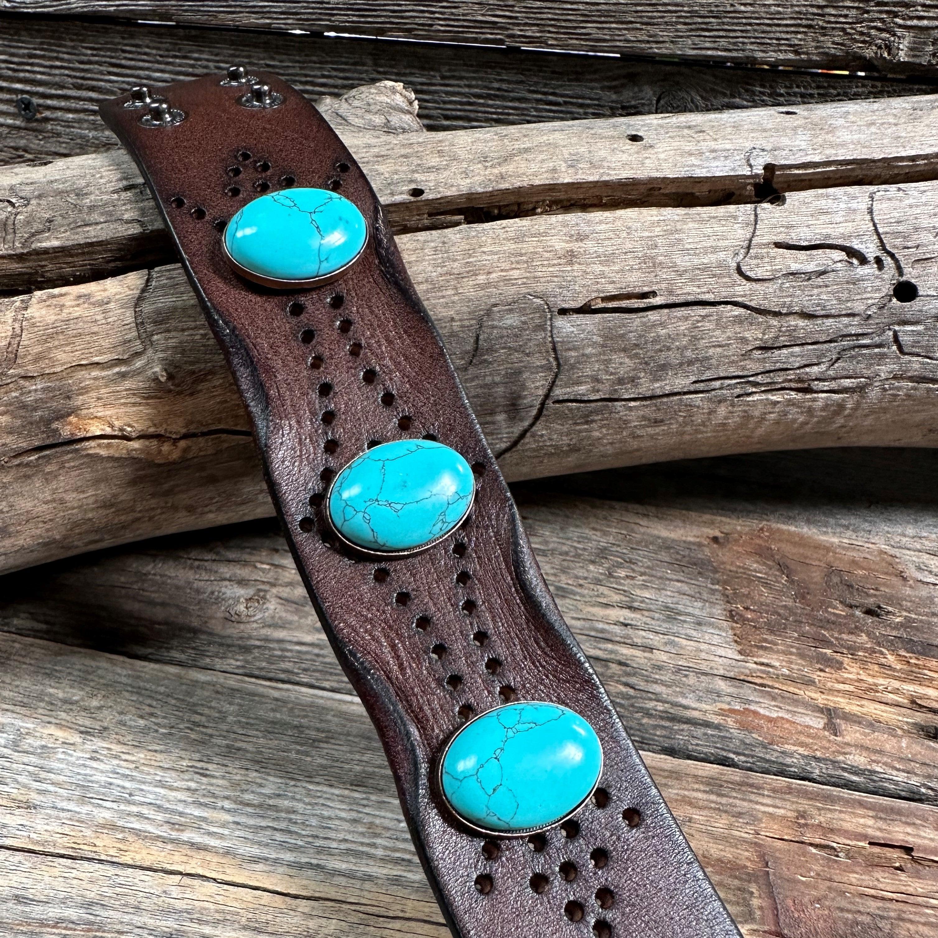 Turquoise Cabochon Leather Bracelet LB108 - RODEO DRIVE