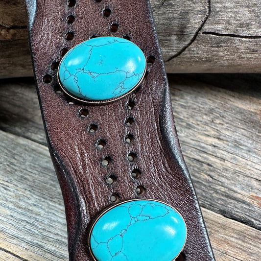 Turquoise Cabochon Leather Bracelet LB108 - RODEO DRIVE
