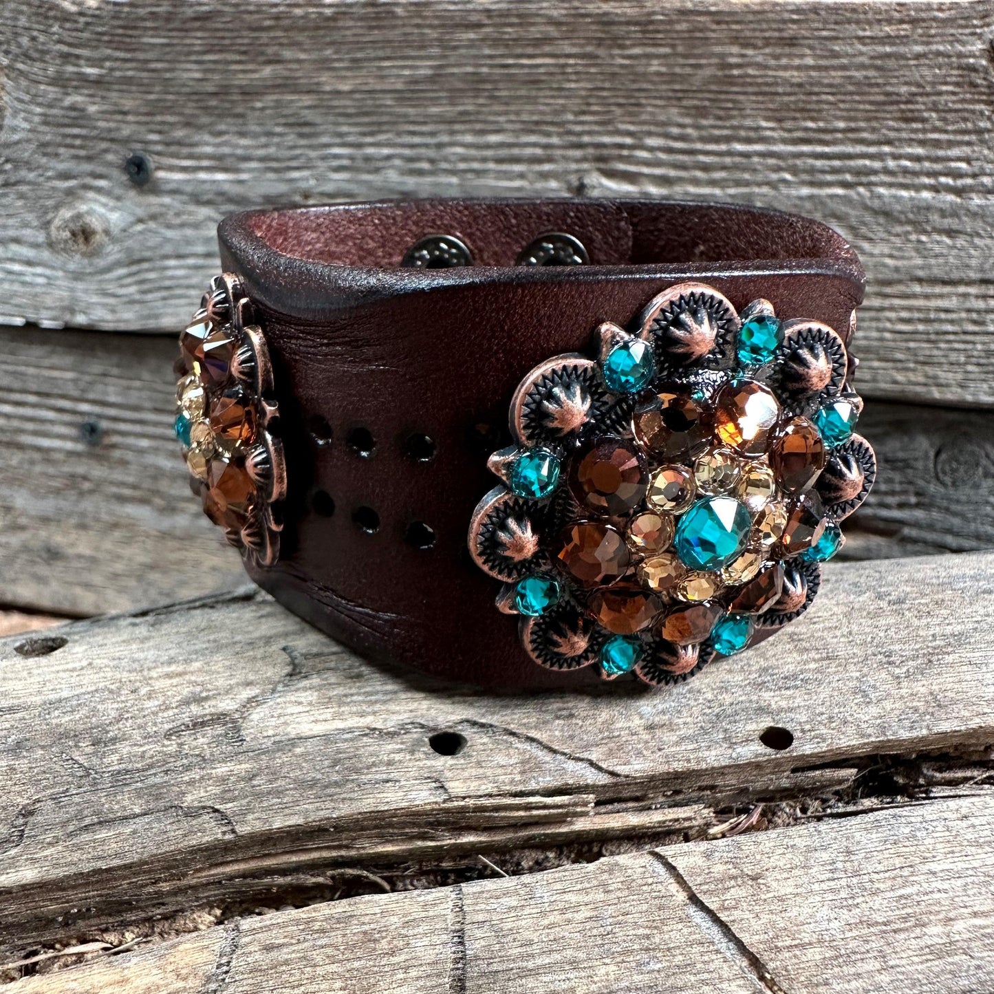 Teal, Champagne and Topaz Leather Bracelet LB109 - RODEO DRIVE