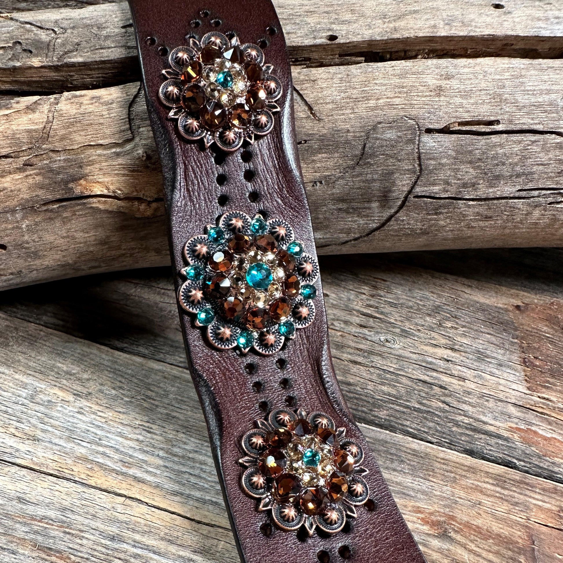 Teal, Champagne and Topaz Leather Bracelet LB109 - RODEO DRIVE