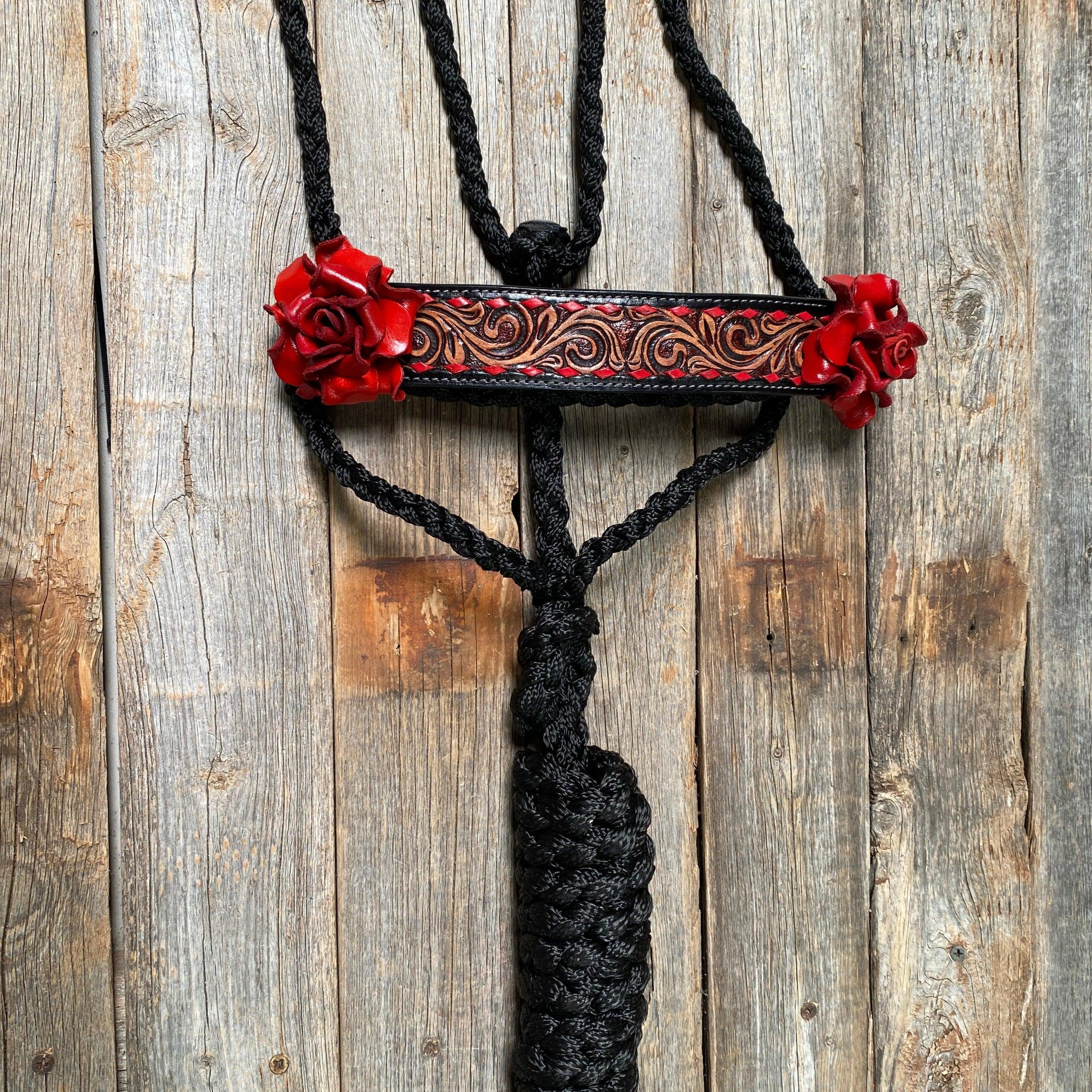 Black Mule Tape Halter - Red Rose #MT200 - RODEO DRIVE