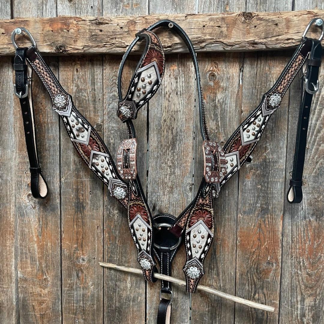 Cowhide Clear Browband/One Ear Tack Set #BBBC472 - RODEO DRIVE