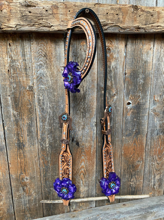 Light Oil Silver Dot Purple and Aqua One Ear & Breastcollar Tack Set #OEBC434 - RODEO DRIVE
