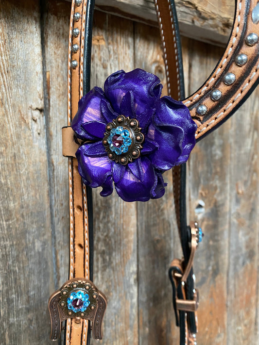 Light Oil Silver Dot Purple and Aqua One Ear & Breastcollar Tack Set #OEBC434 - RODEO DRIVE