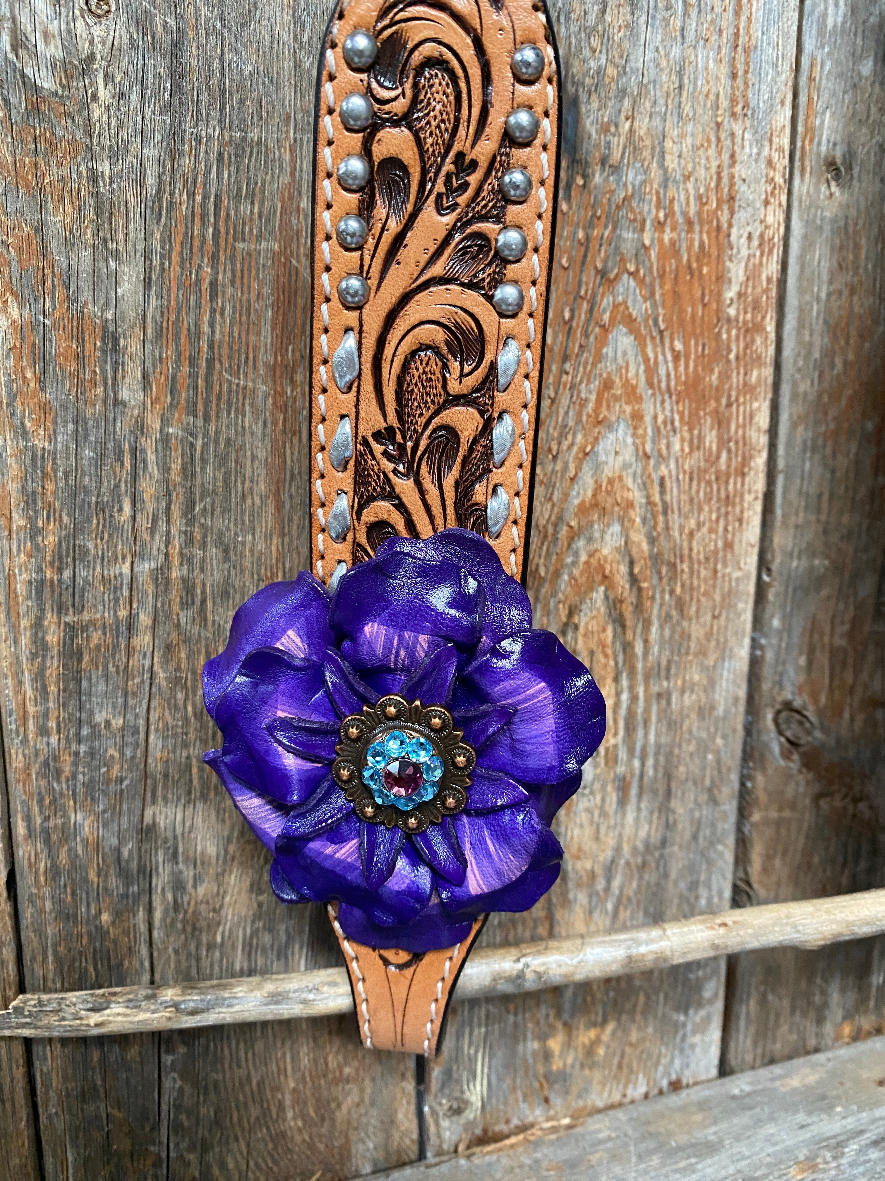 Light Oil Silver Dot Purple and Aqua One Ear & Breastcollar Tack Set #OEBC434 - RODEO DRIVE