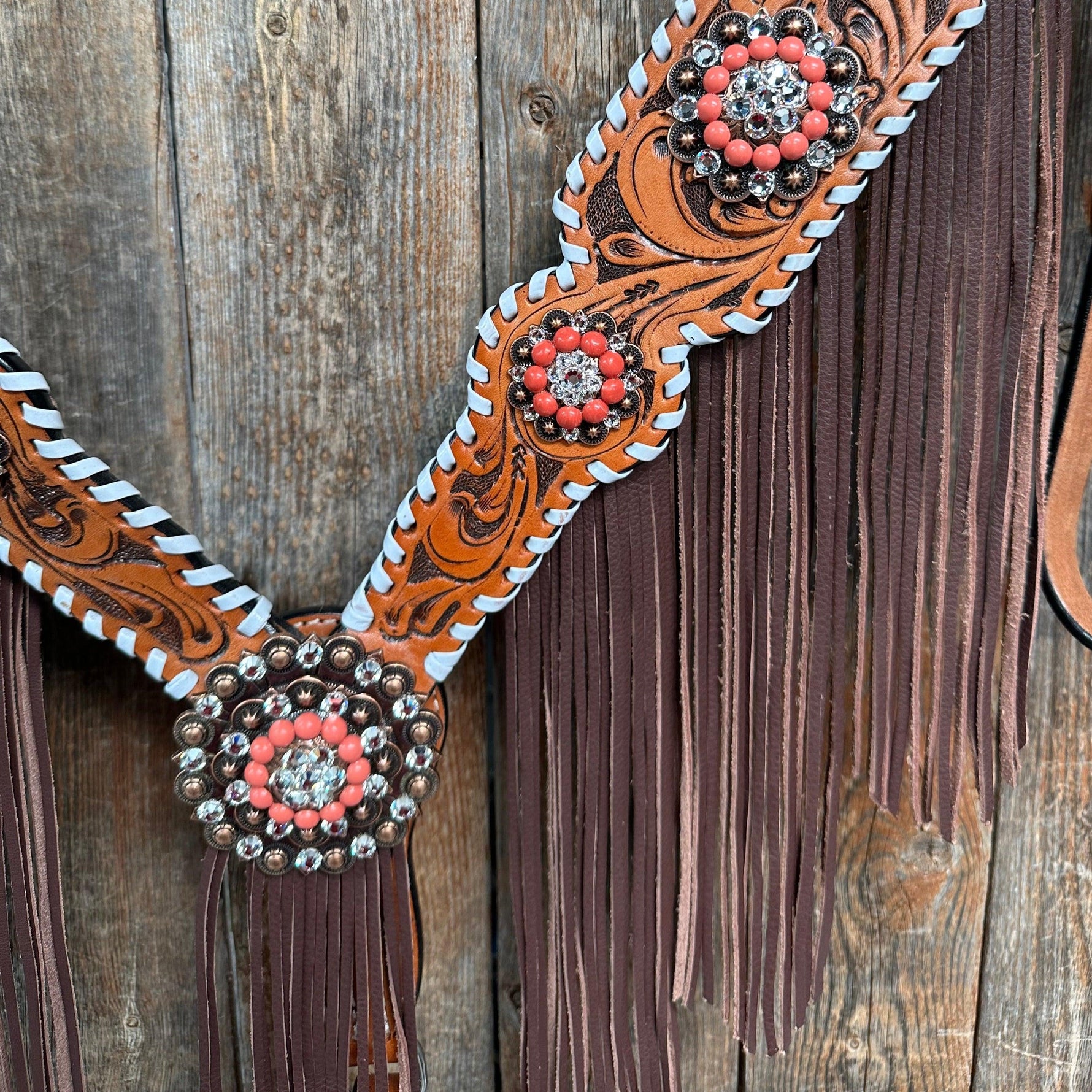 Whipstitch Coral and Clear One Ear/ Breastcollar #OEBC516 - RODEO DRIVE