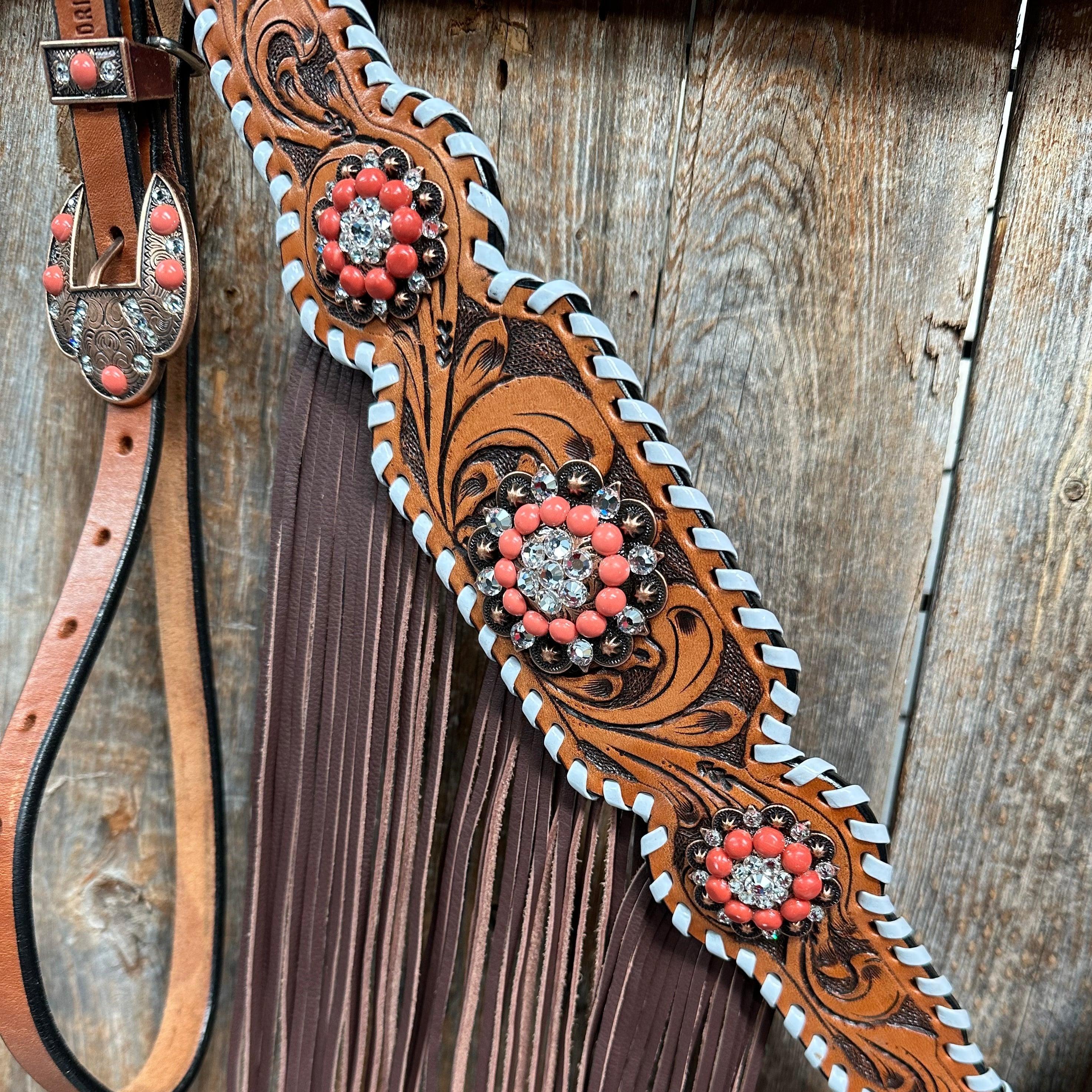 Whipstitch Coral and Clear One Ear/ Breastcollar #OEBC516 - RODEO DRIVE