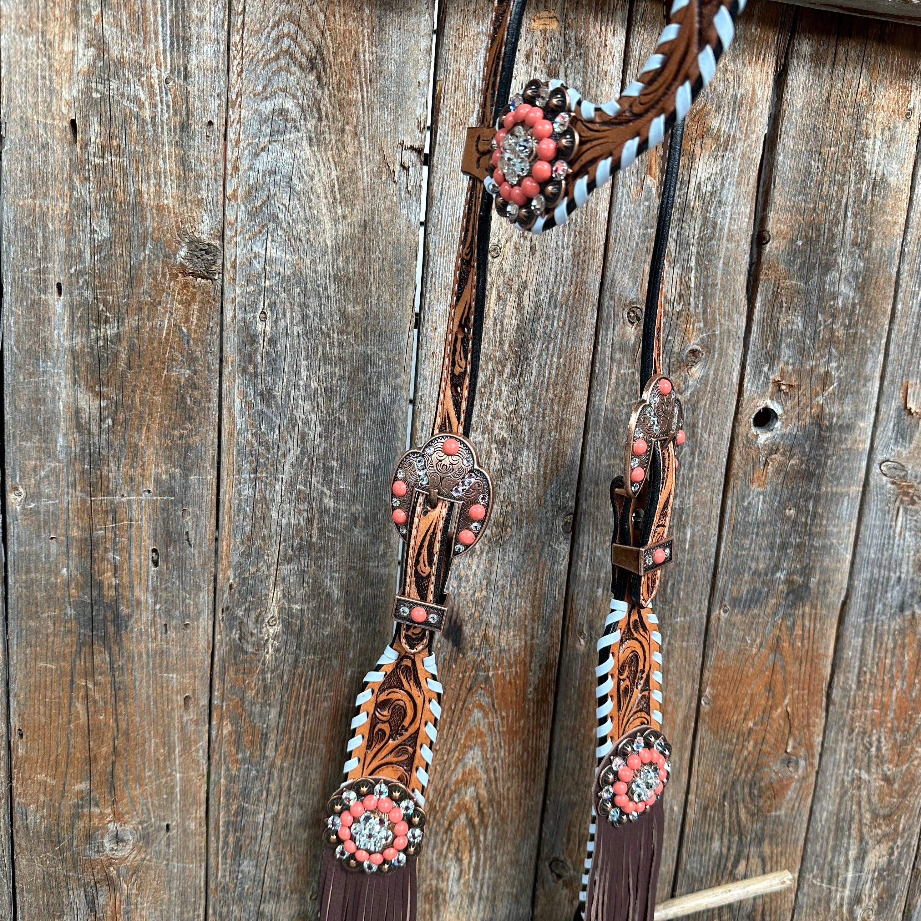 Whipstitch Coral and Clear One Ear/ Breastcollar #OEBC516 - RODEO DRIVE