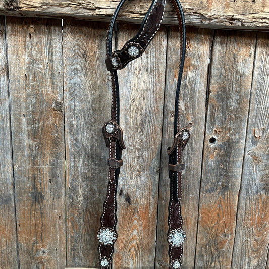 Dark Oil Floral Clear One Ear/ Breastcollar #OEBC517 - RODEO DRIVE