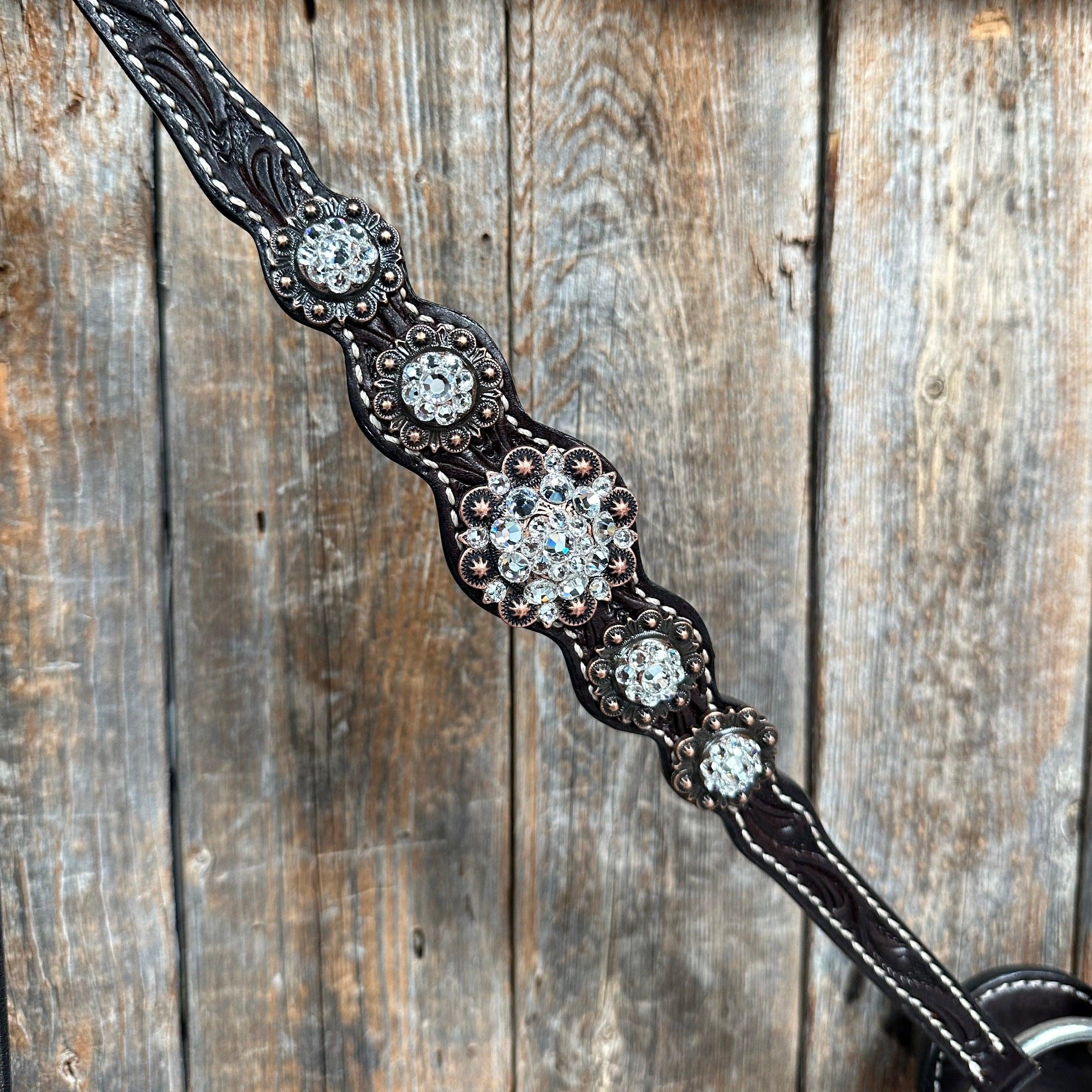 Dark Oil Floral Clear One Ear/ Breastcollar #OEBC517 - RODEO DRIVE