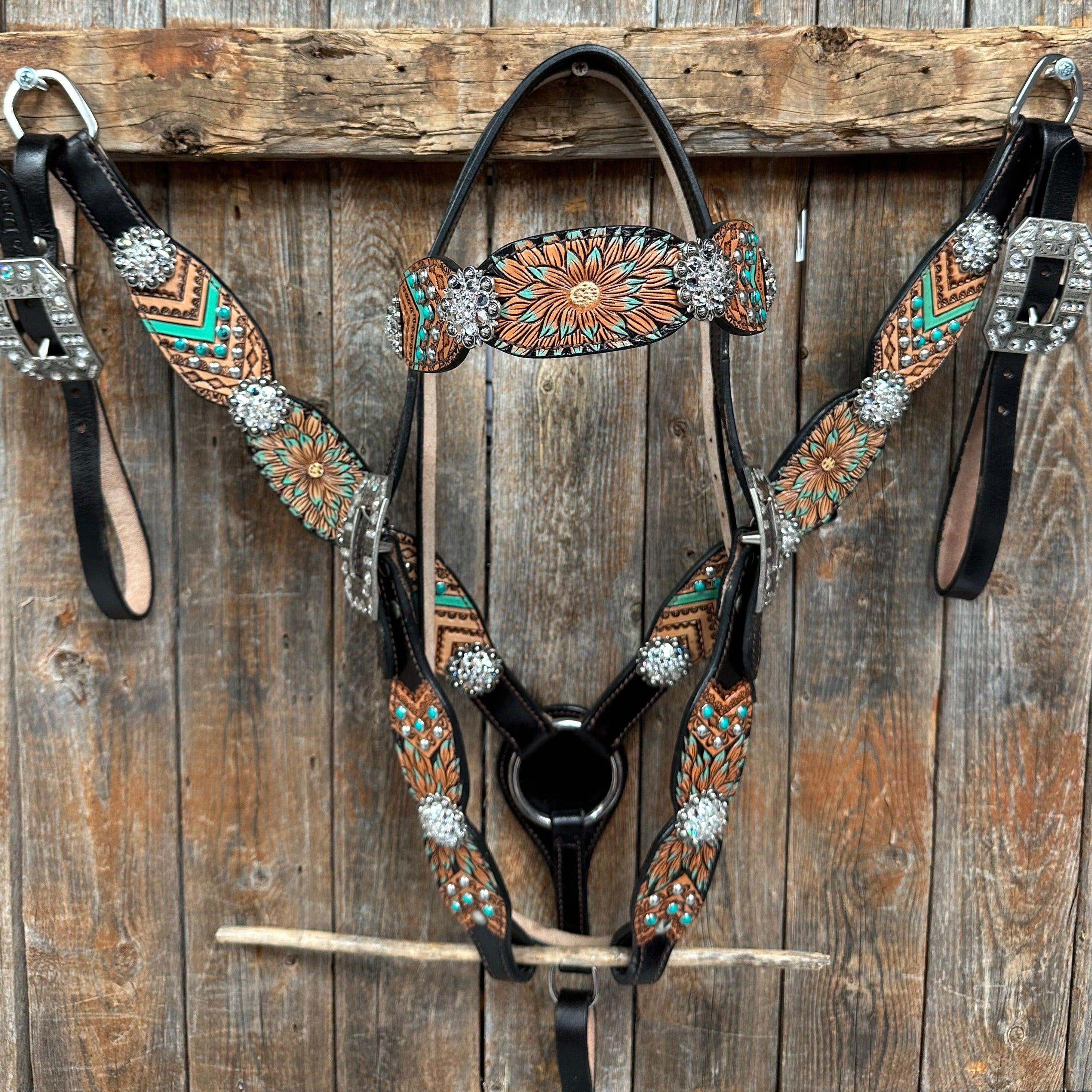 Two Tone Floral Clear Browband/ Breastcollar #BBBC515 - RODEO DRIVE