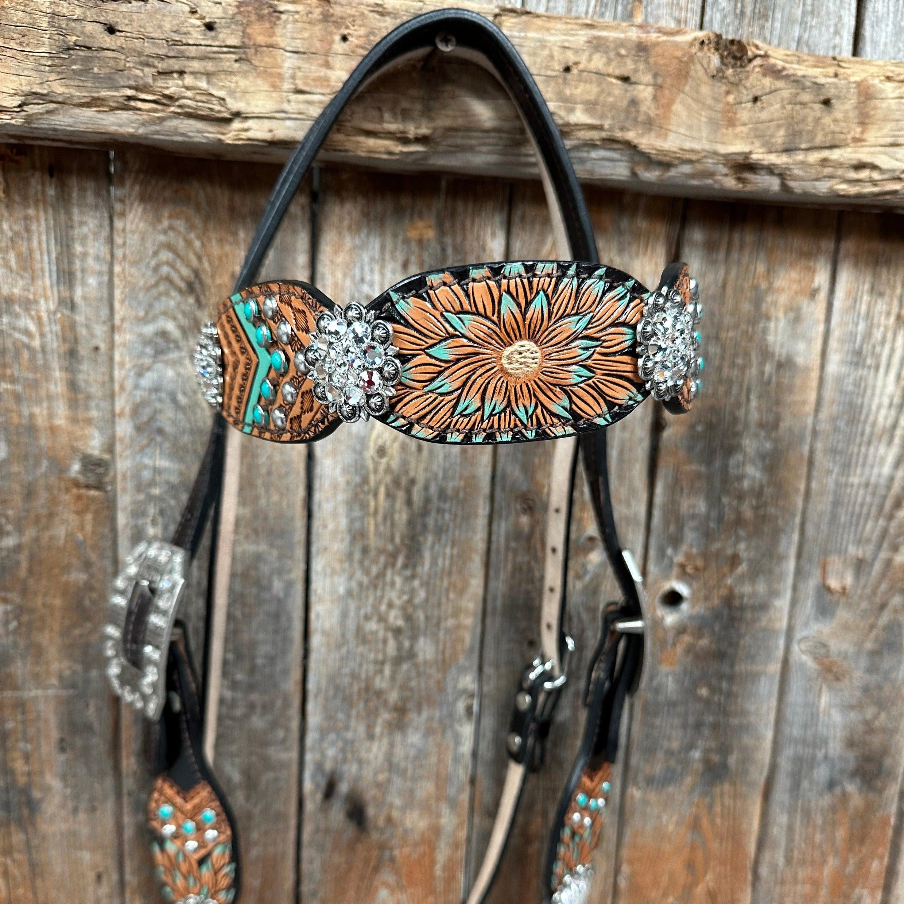 Two Tone Floral Clear Browband/ Breastcollar #BBBC515 - RODEO DRIVE